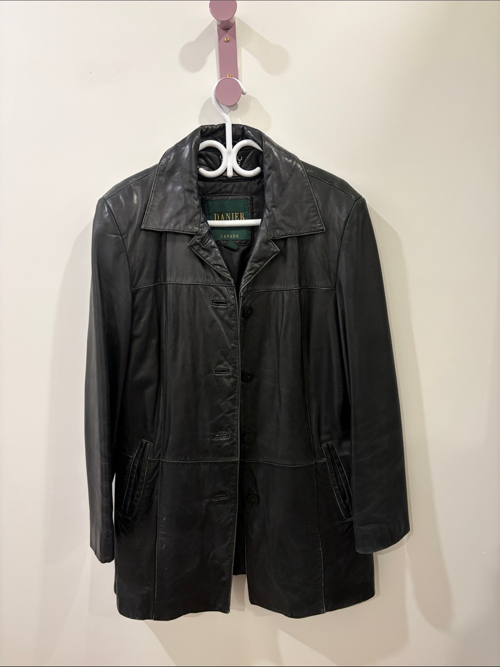 Danier Black Leather Button-Front Jacket